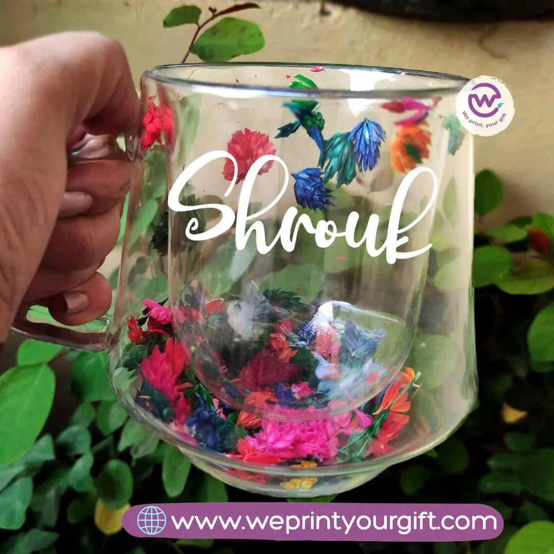 Double Wall Glass Cup with Dry Flowers