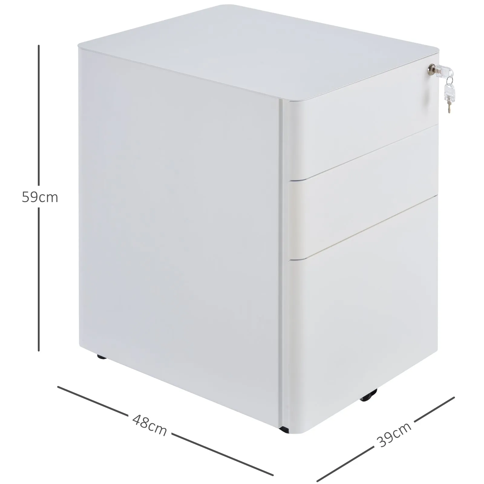 Fully Assembled 3 Drawer Steel Metal Filing Cabinet Lockable Rolling Vertical File Cabinet White