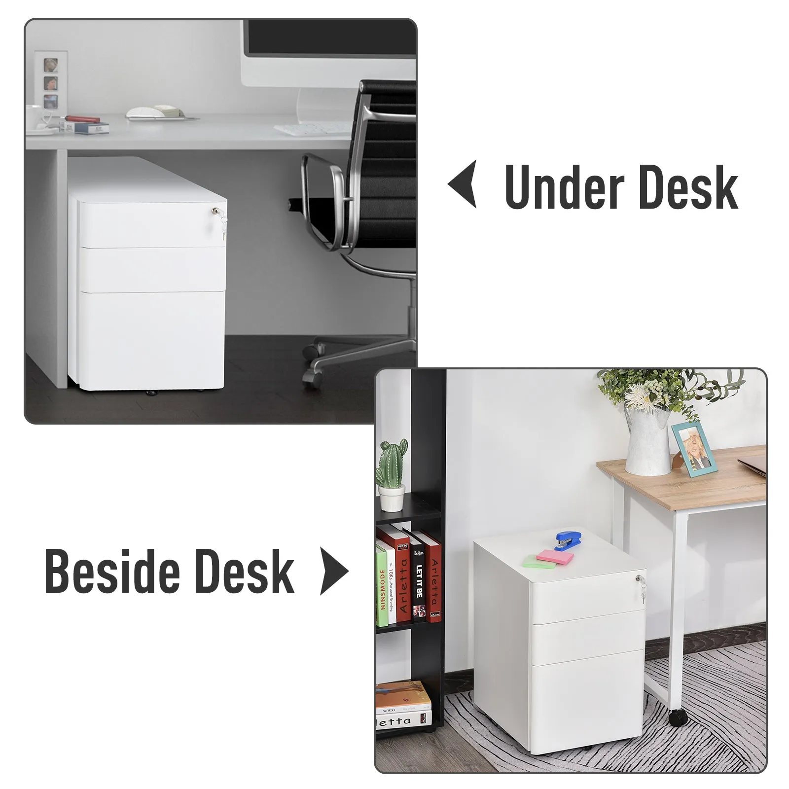 Fully Assembled 3 Drawer Steel Metal Filing Cabinet Lockable Rolling Vertical File Cabinet White