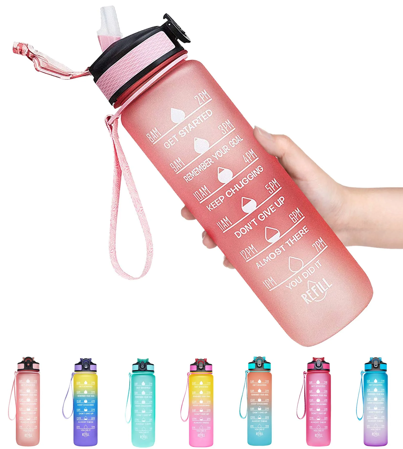 Giotto 32oz BPA Free Sports Water Bottle with Time Marker & Straw