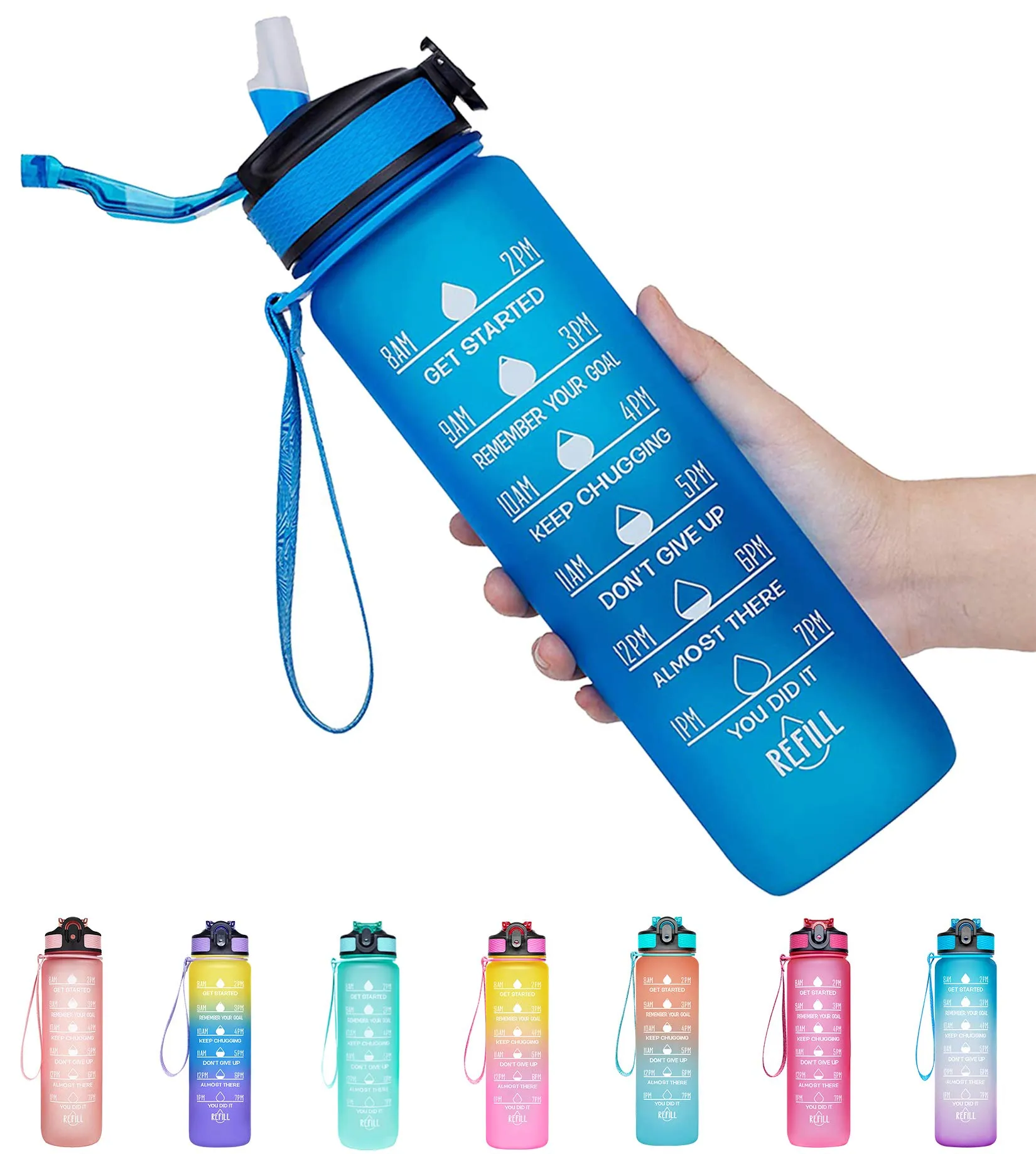 Giotto 32oz BPA Free Sports Water Bottle with Time Marker & Straw