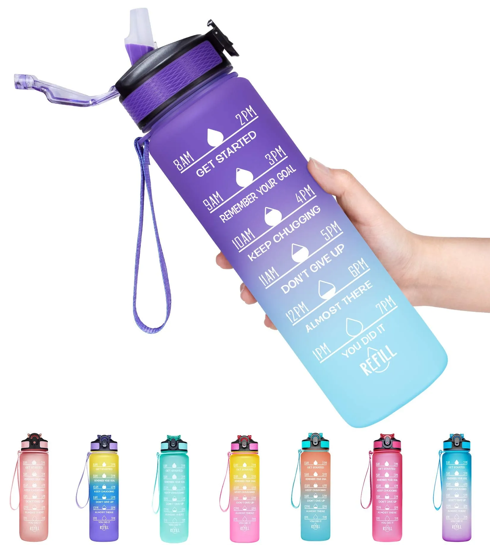 Giotto 32oz BPA Free Sports Water Bottle with Time Marker & Straw