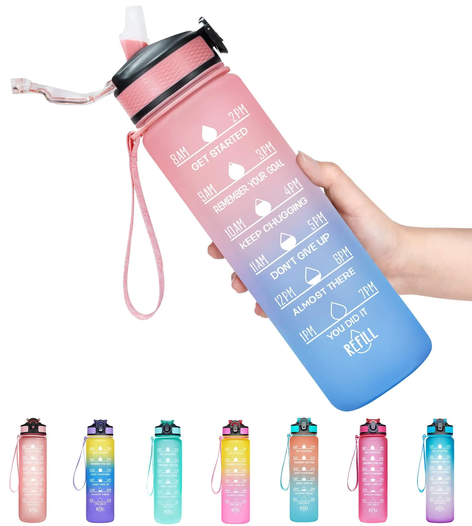 Giotto 32oz BPA Free Sports Water Bottle with Time Marker & Straw