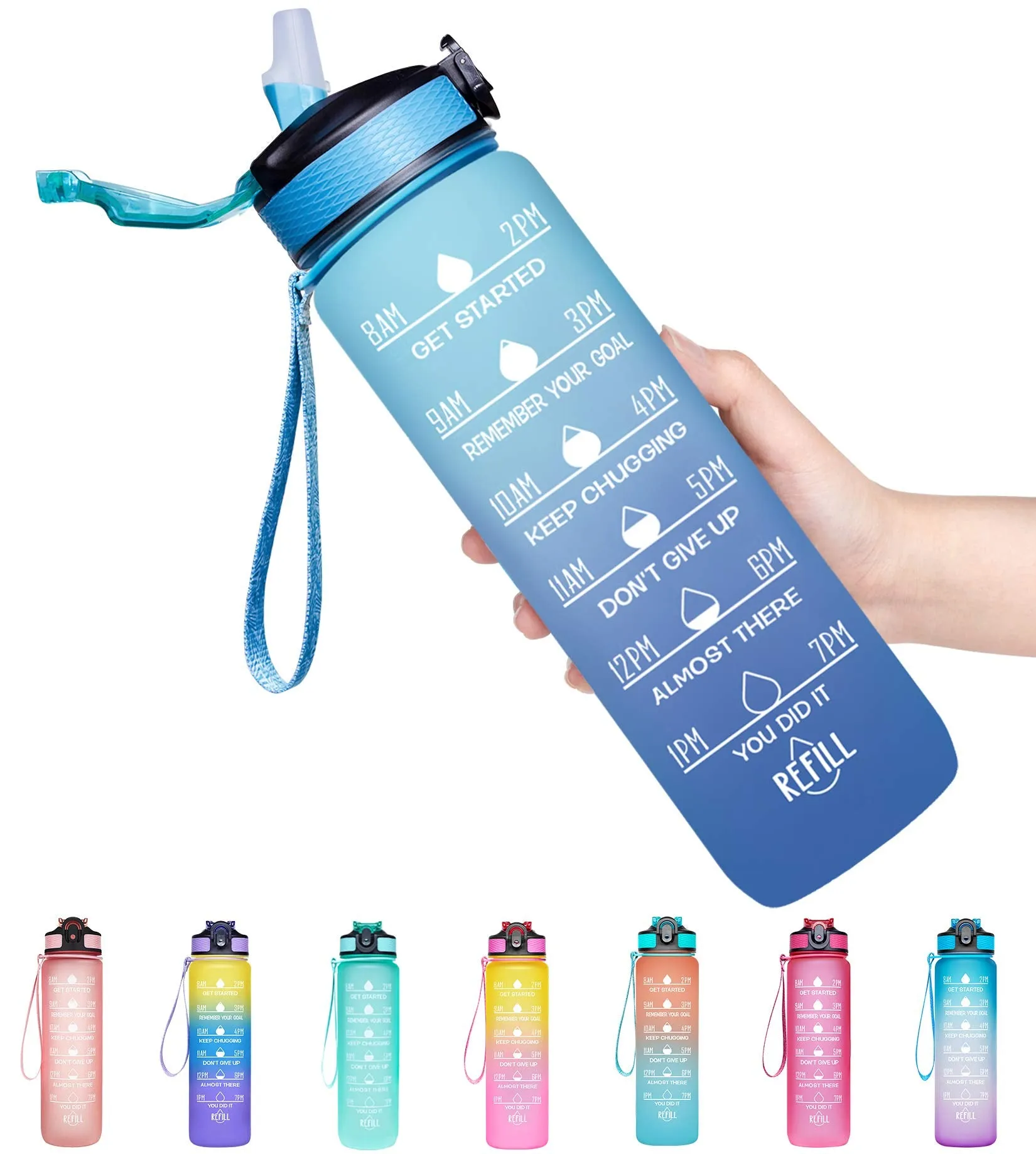 Giotto 32oz BPA Free Sports Water Bottle with Time Marker & Straw