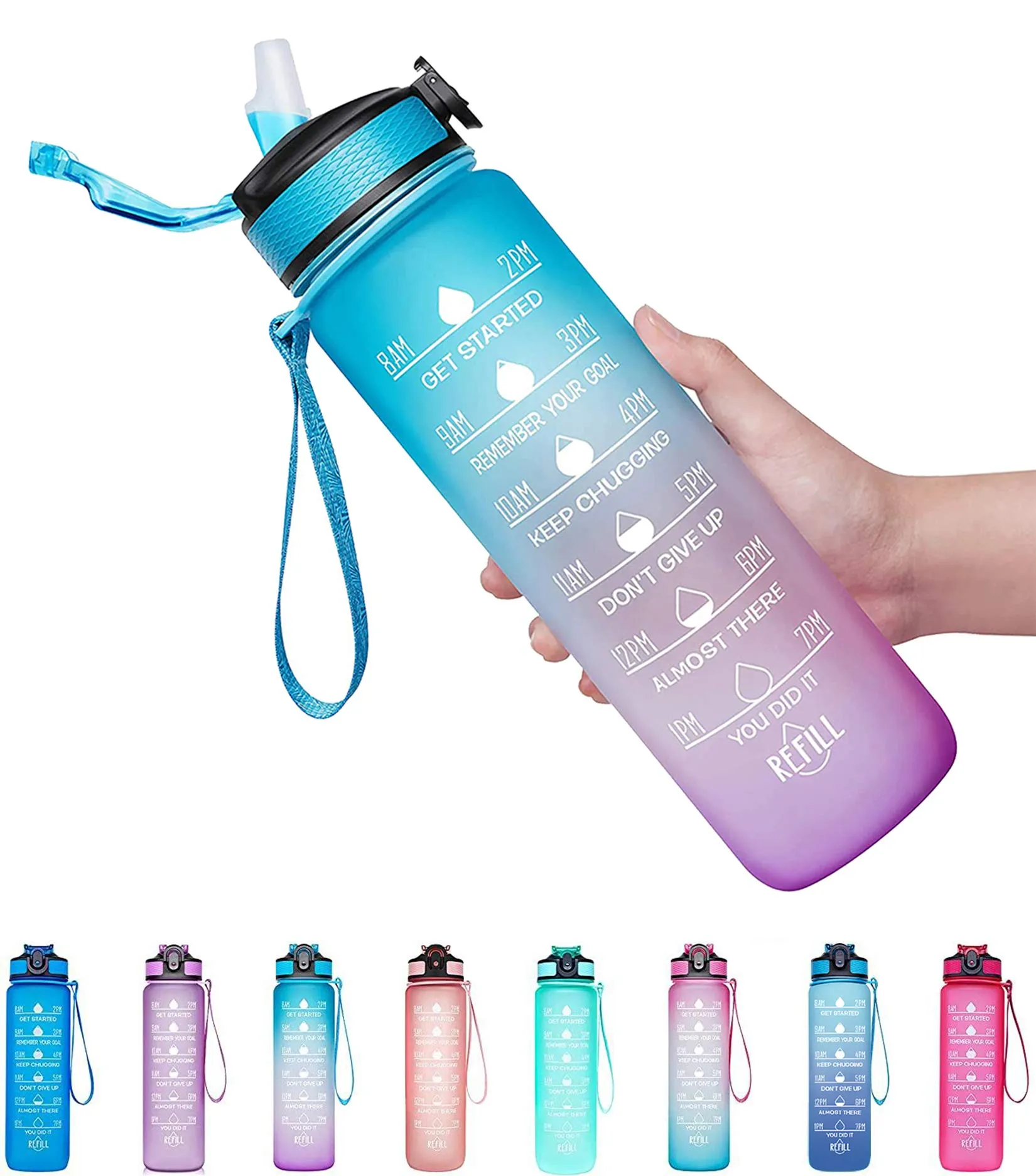 Giotto 32oz BPA Free Sports Water Bottle with Time Marker & Straw