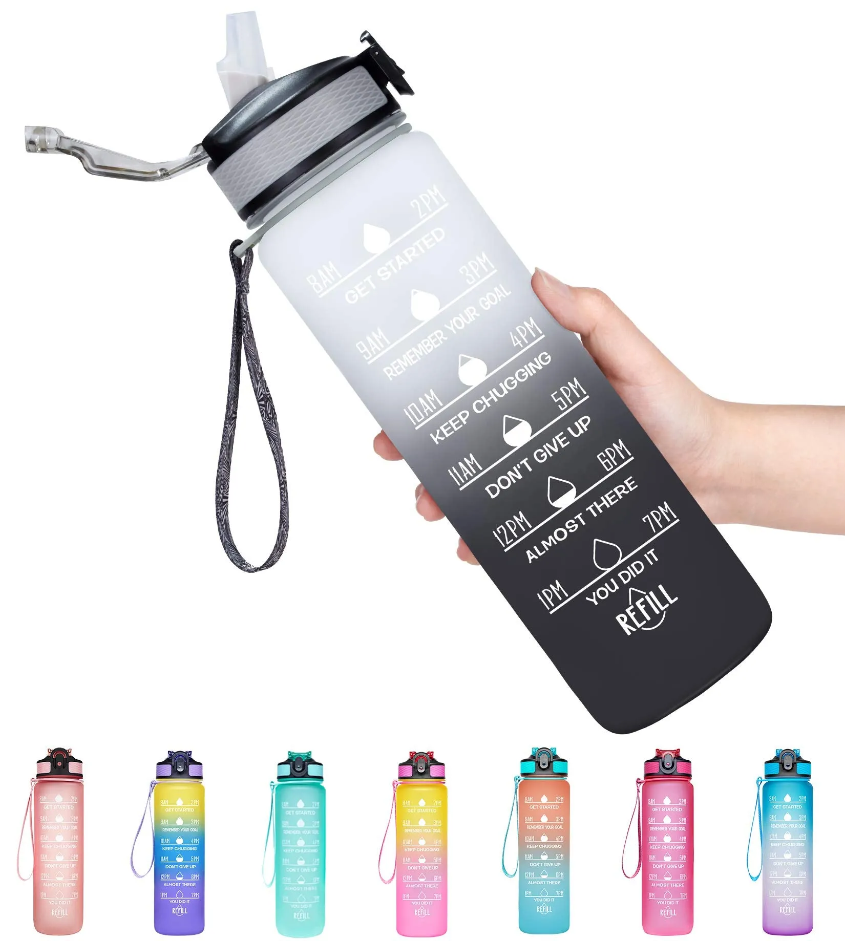 Giotto 32oz BPA Free Sports Water Bottle with Time Marker & Straw