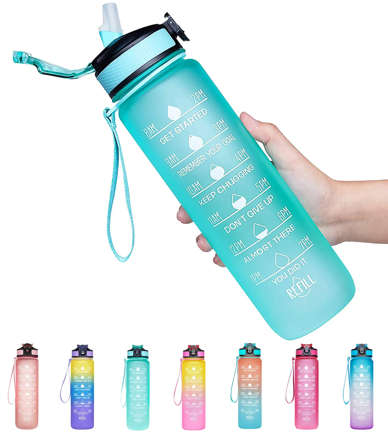 Giotto 32oz BPA Free Sports Water Bottle with Time Marker & Straw