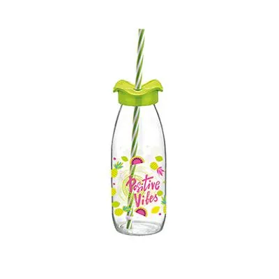 GLASS BOTTLE WITH STRAW