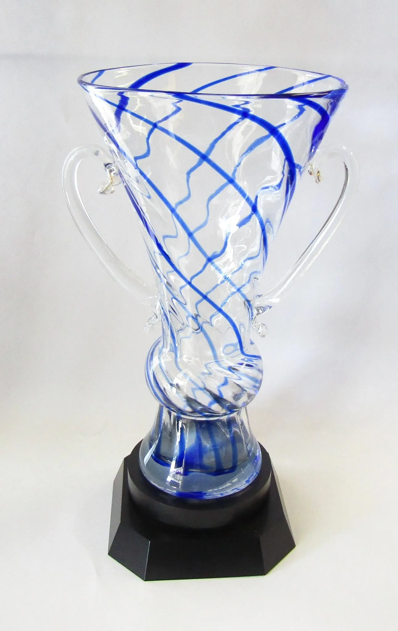 Glass Trophy with Blue Swirls