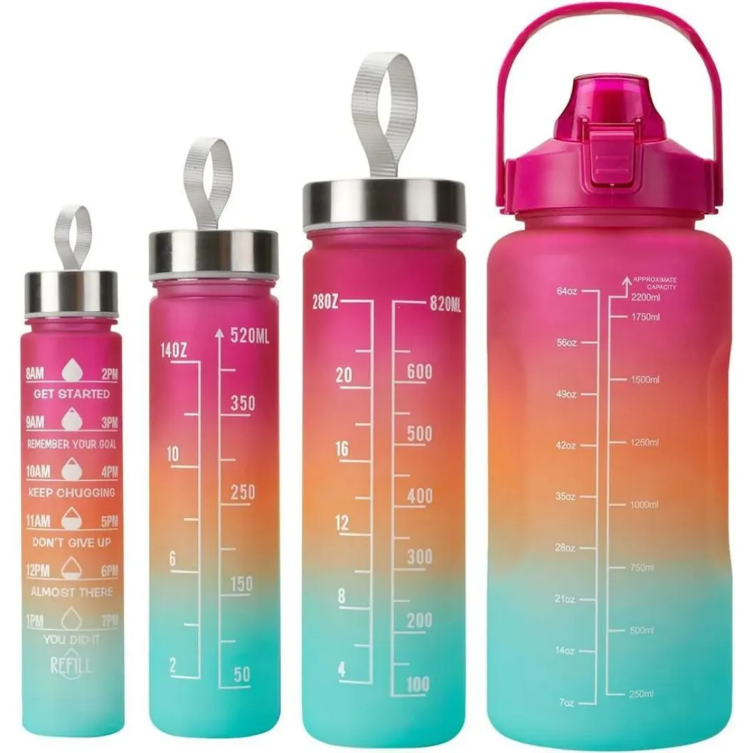 Gradient Color Motivational Drinking Water Bottle (Set of 4)