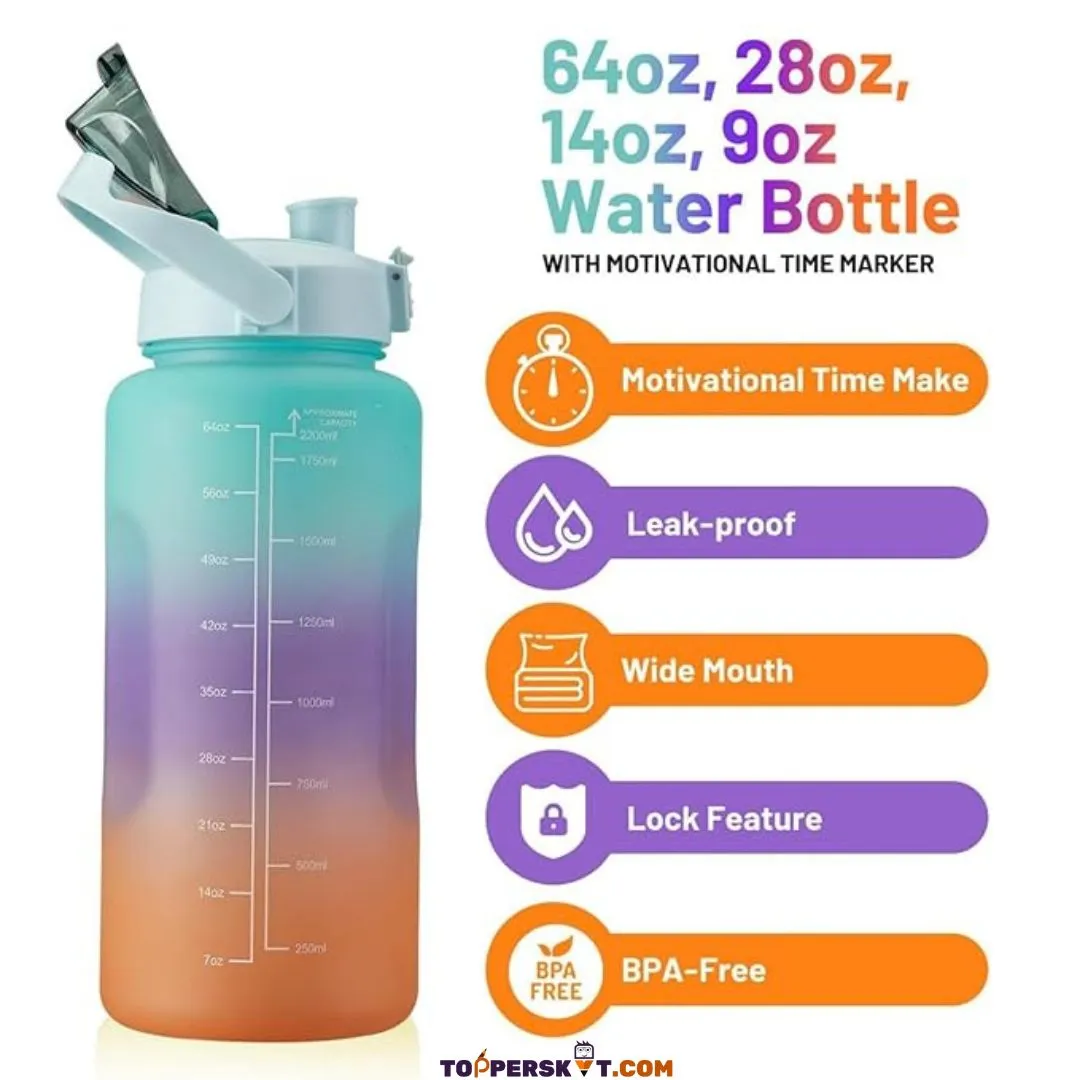 Gradient Color Motivational Drinking Water Bottle (Set of 4)