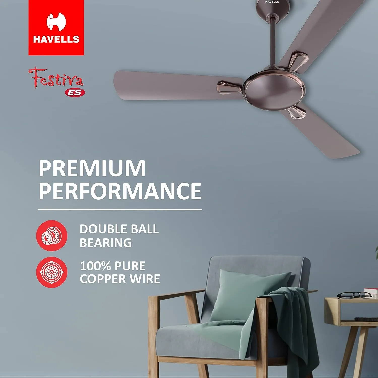 Havells 1200mm Festiva Energy Saving Ceiling Fan (Espresso Brown)