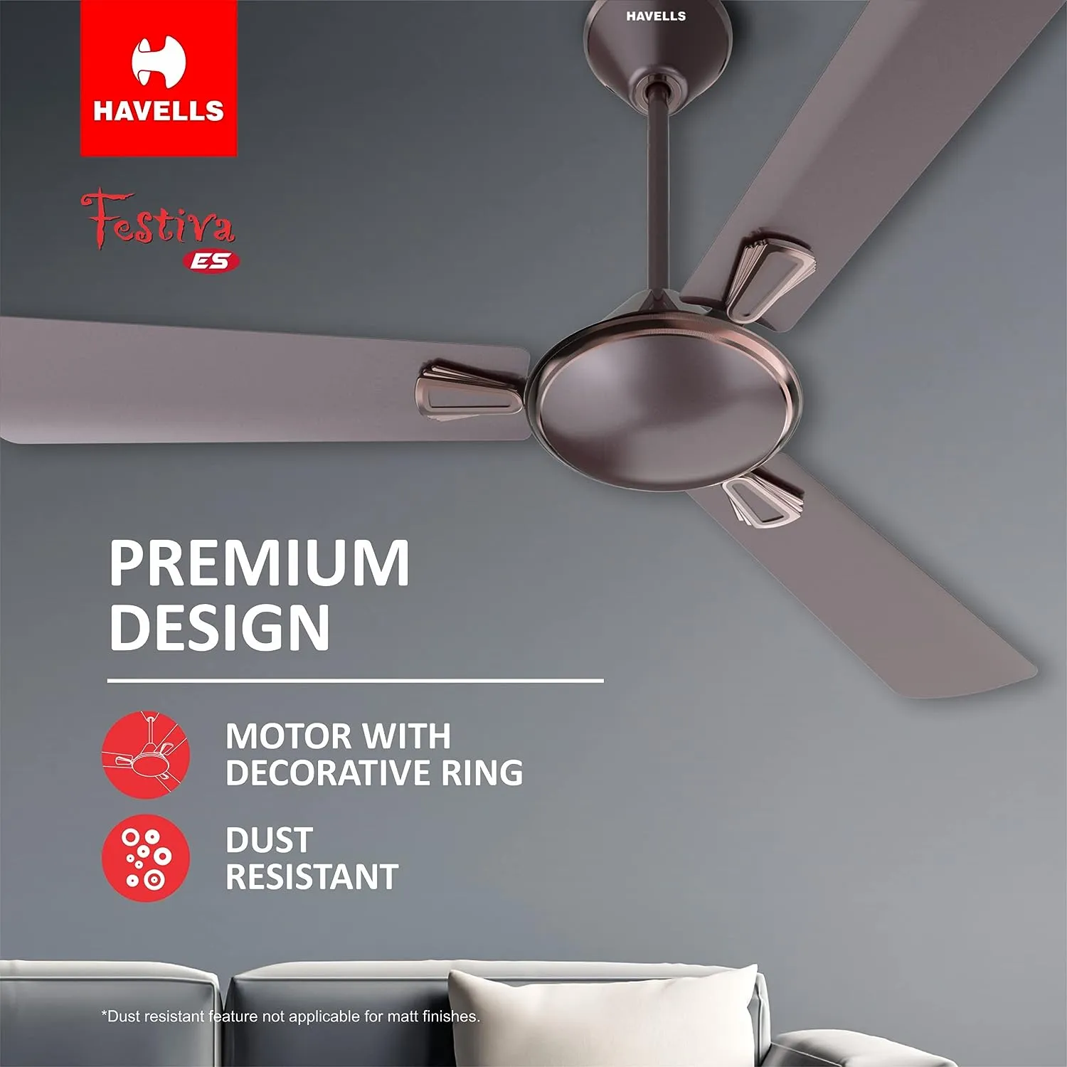 Havells 1200mm Festiva Energy Saving Ceiling Fan (Espresso Brown)