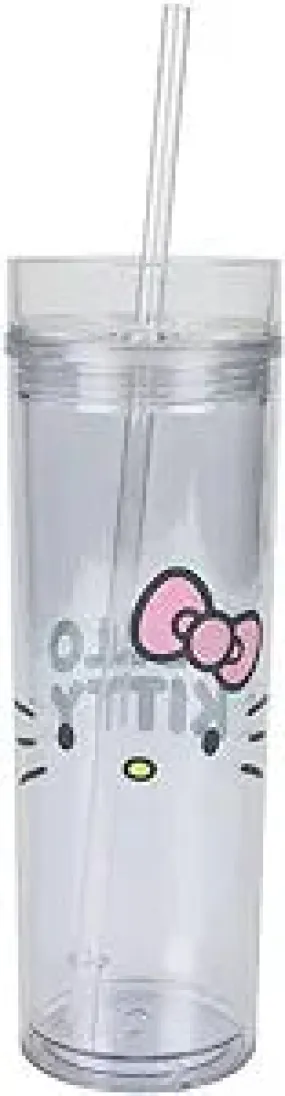 Hello Kitty 16oz Clear Slim Plastic Travel Cup With Straw