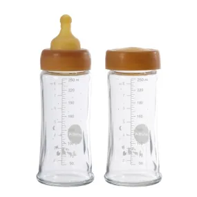 Hevea Wide Neck Glass Bottle with Rubber Teat - 250ml Two Pack