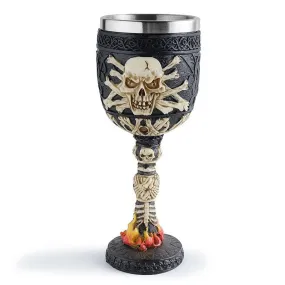 Horrible Skull on a Fire Wine Glass with Stainless Steel and Resin / Vintage Style Bar Drinkware