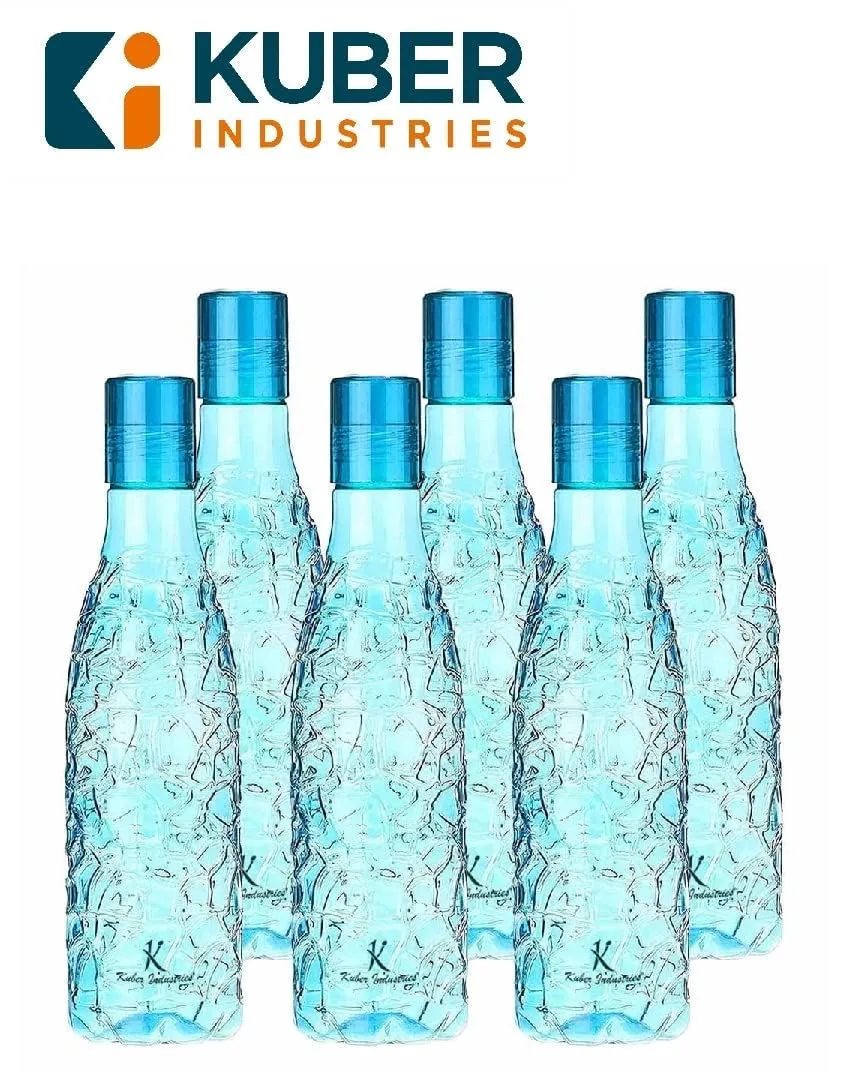 Kuber Industries Set of 6 Plastic Water Bottle | 1 Litre Round Plastic Water Bottle | Refrigerator Safe and BPA free PET Water Bottle |Perfect For School College Work Gym | Pack of 3 | Blue