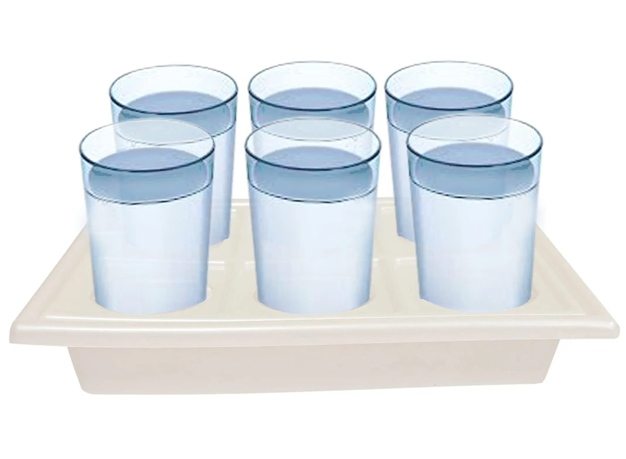 Kuber Industries Tray with Cutout Handles, Cup Display for Kitchenware, Plastic Glass Holder, One Size, 6 Slots (White)