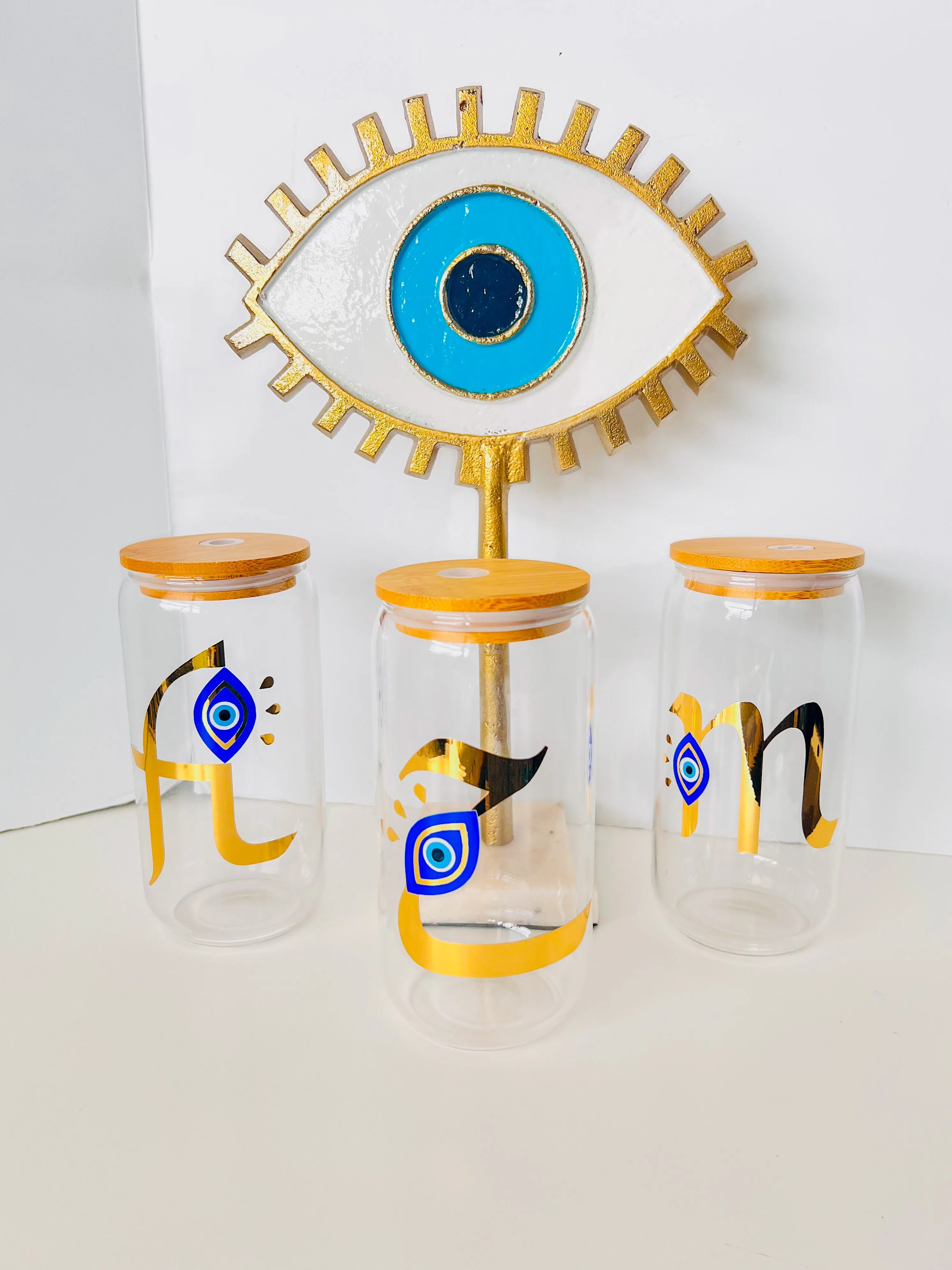 Letter Beer Can Glass With Evil Eye