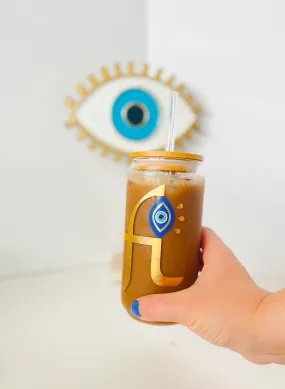 Letter Beer Can Glass With Evil Eye