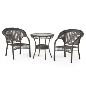 Malibu Brown 3pc Wicker Bistro Set