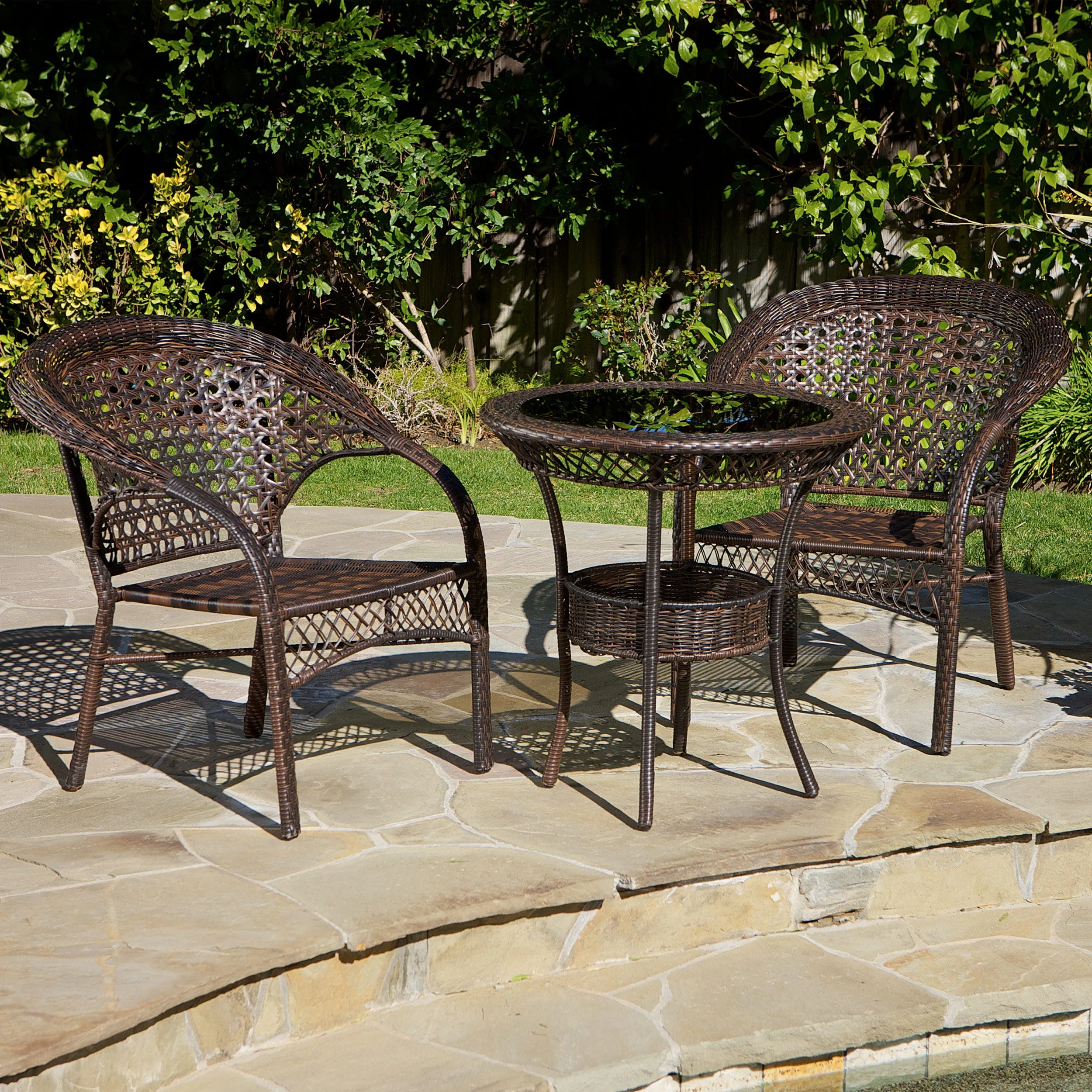 Malibu Brown 3pc Wicker Bistro Set