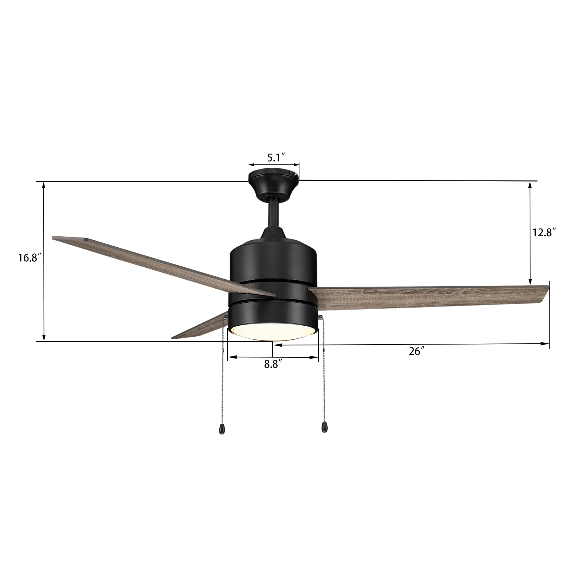 Marais Ceiling Fan with LED Light and Pull Chain 52 Inch