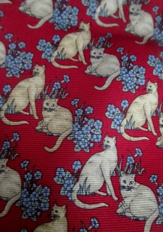 Mens BEAUFORT TIE RACK ITALY NECK Silk KITTY CAT FLORAL Kitten RED