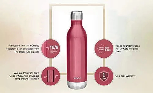 Milton Bliss 600 Thermosteel Water Bottle, 540 ml (Red)