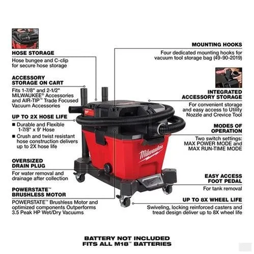 MILWAUKEE M18 FUEL Wet/Dry Vacuums 0910-20