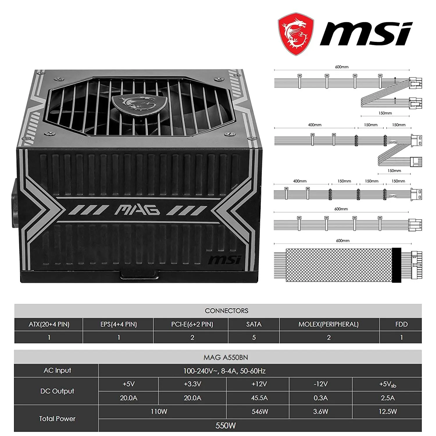 MSI 550W MAG A550BN 80 PLUS BRONZE NON MODULAR SMPS