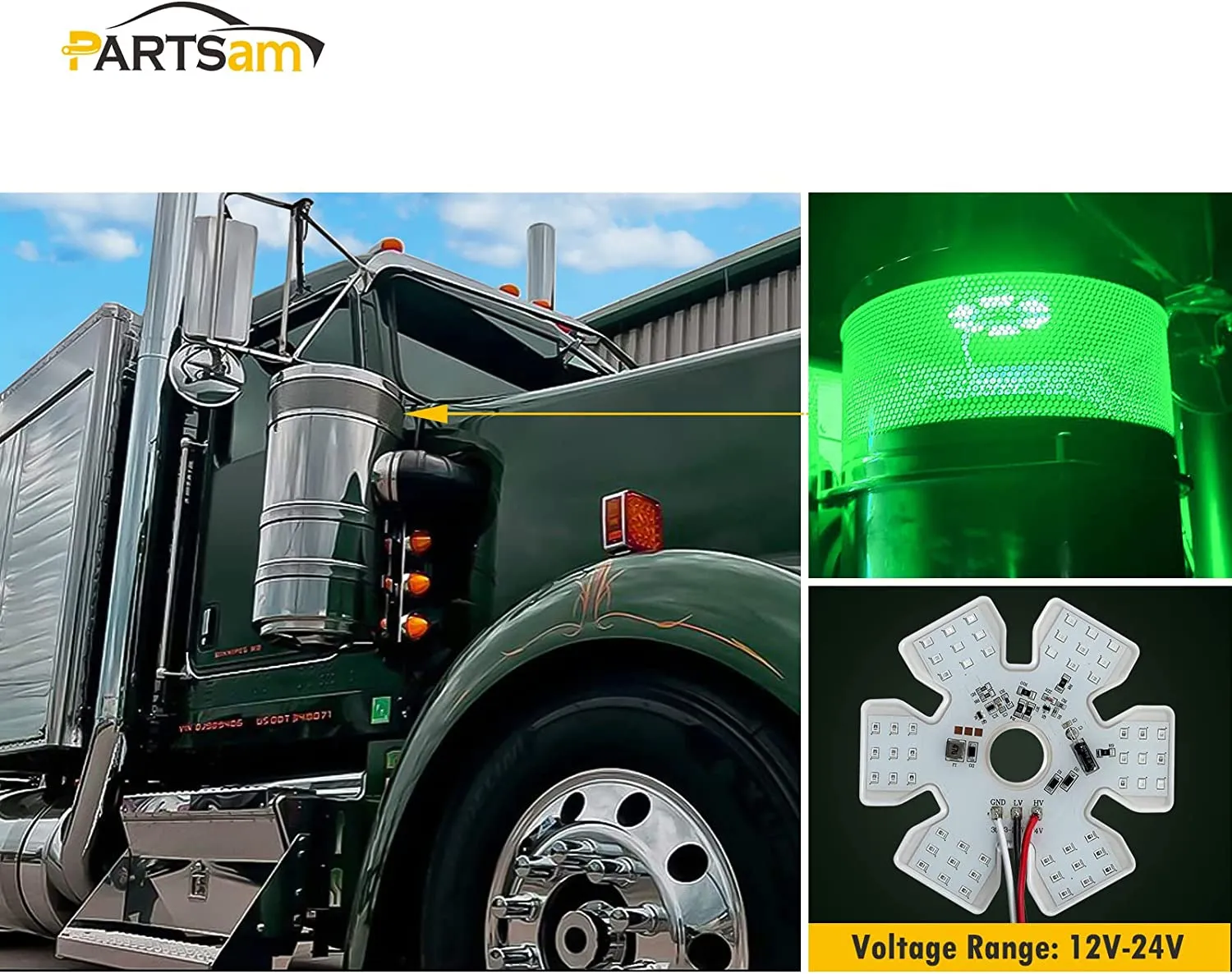 Partsam Ultra-Thin Air Cleaner Lights for Peterbilt Kenworth Freightliner Trucks of  2Pcs (Green)