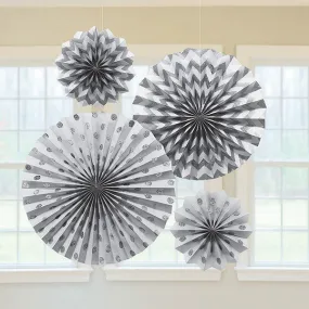 Silver Glitter Paper Fans 4pk