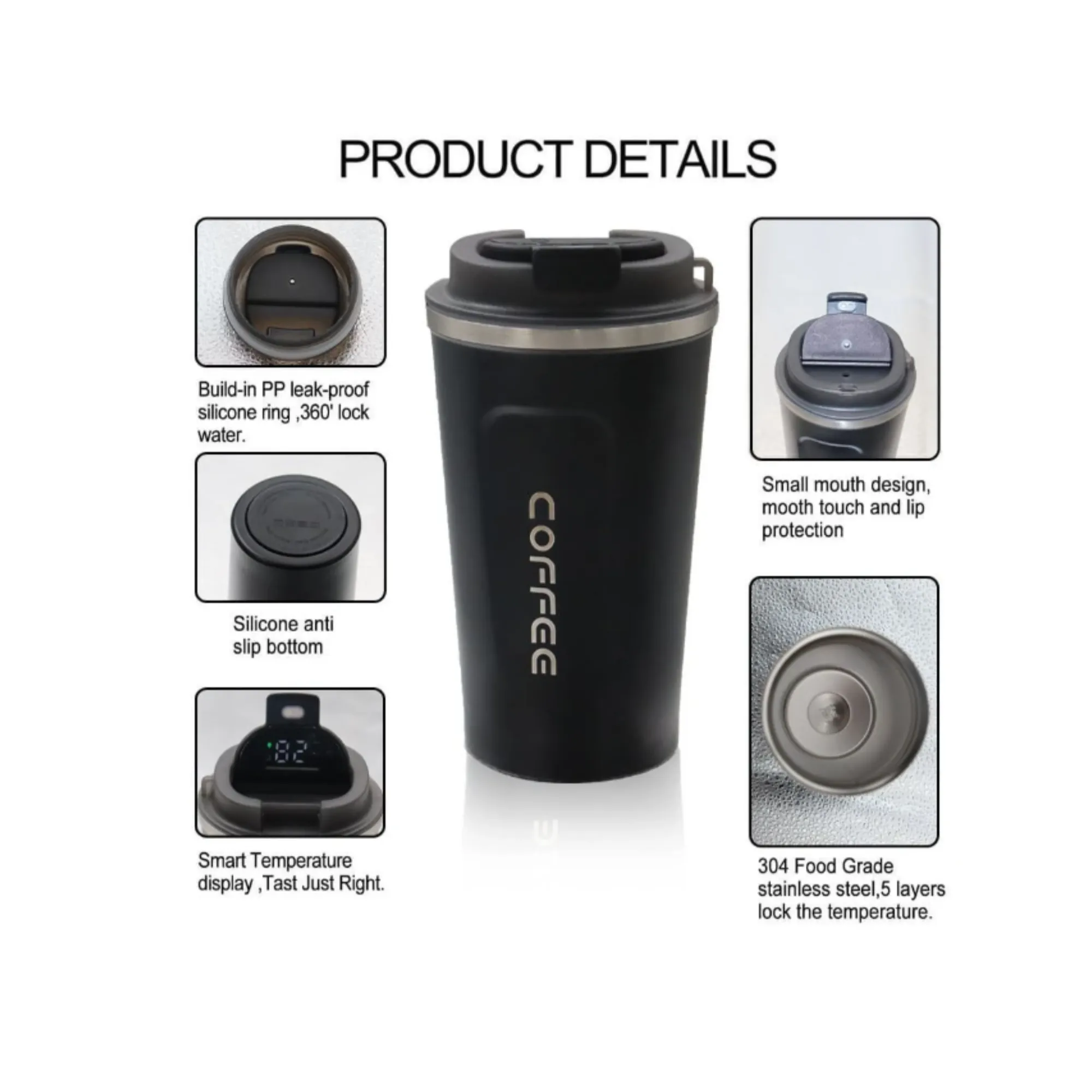 Stainless Steel Vacuum Travel Flask With Temperature Display Lid Xg-21