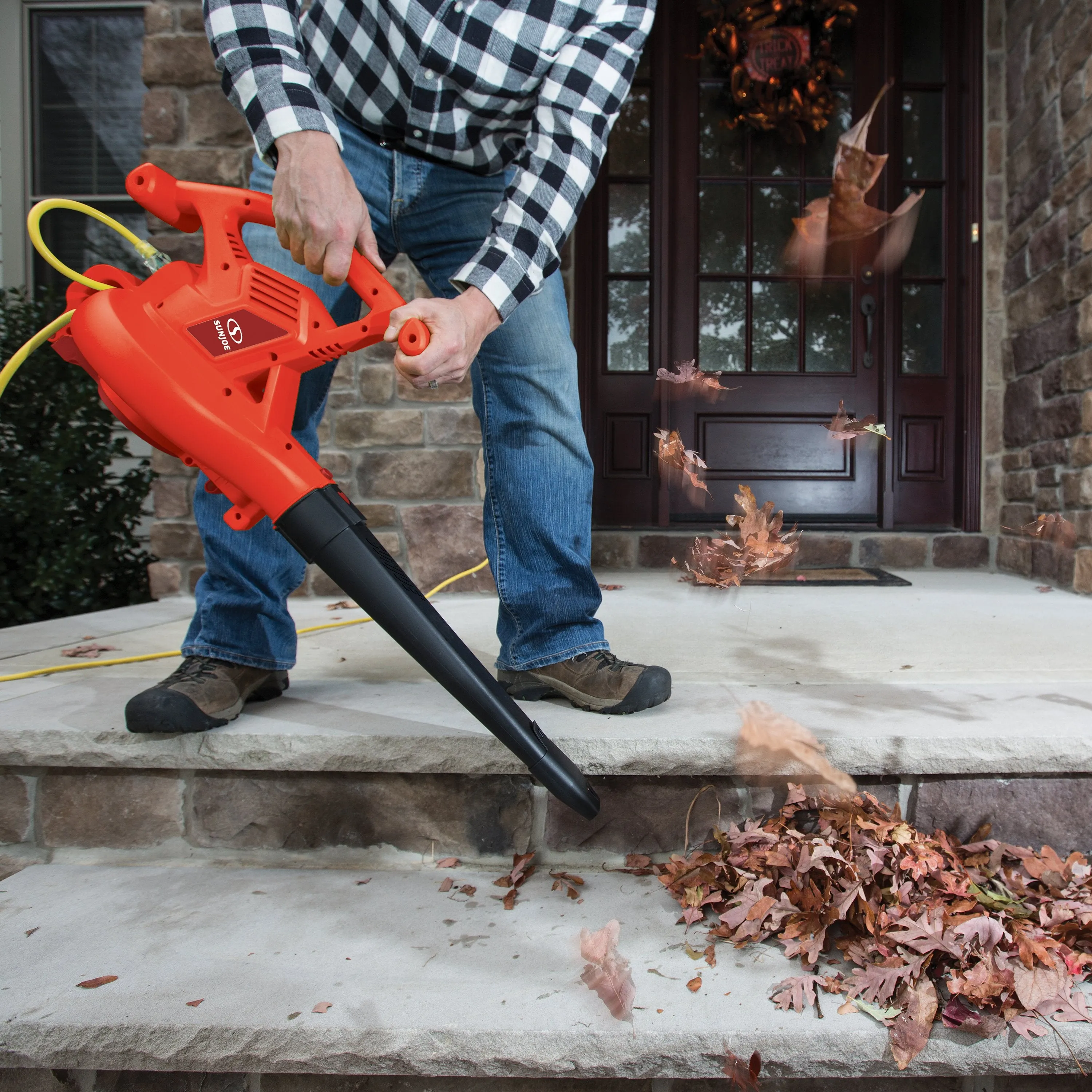 Sun Joe SBJ606E-GA-RED-RM 4-in-1 Electric Blower | 250 MPH | 14 Amp | Vacuum | Mulcher | Gutter Cleaner (Red) (Certified Refurbished)