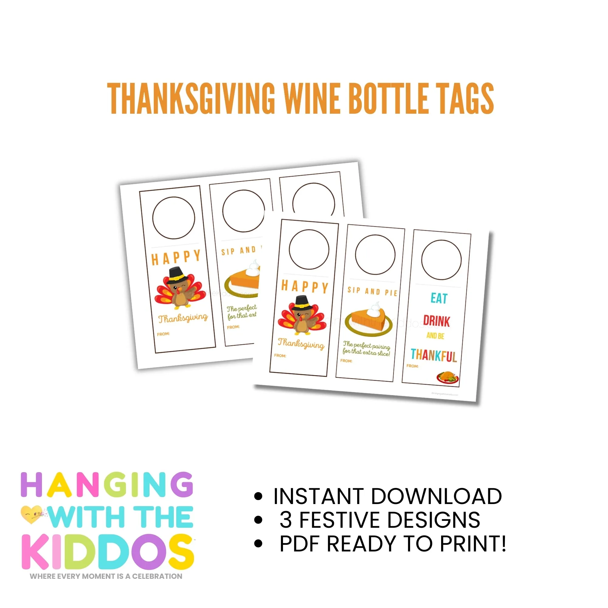 Thanksgiving Wine Bottle Tags - Digital Download