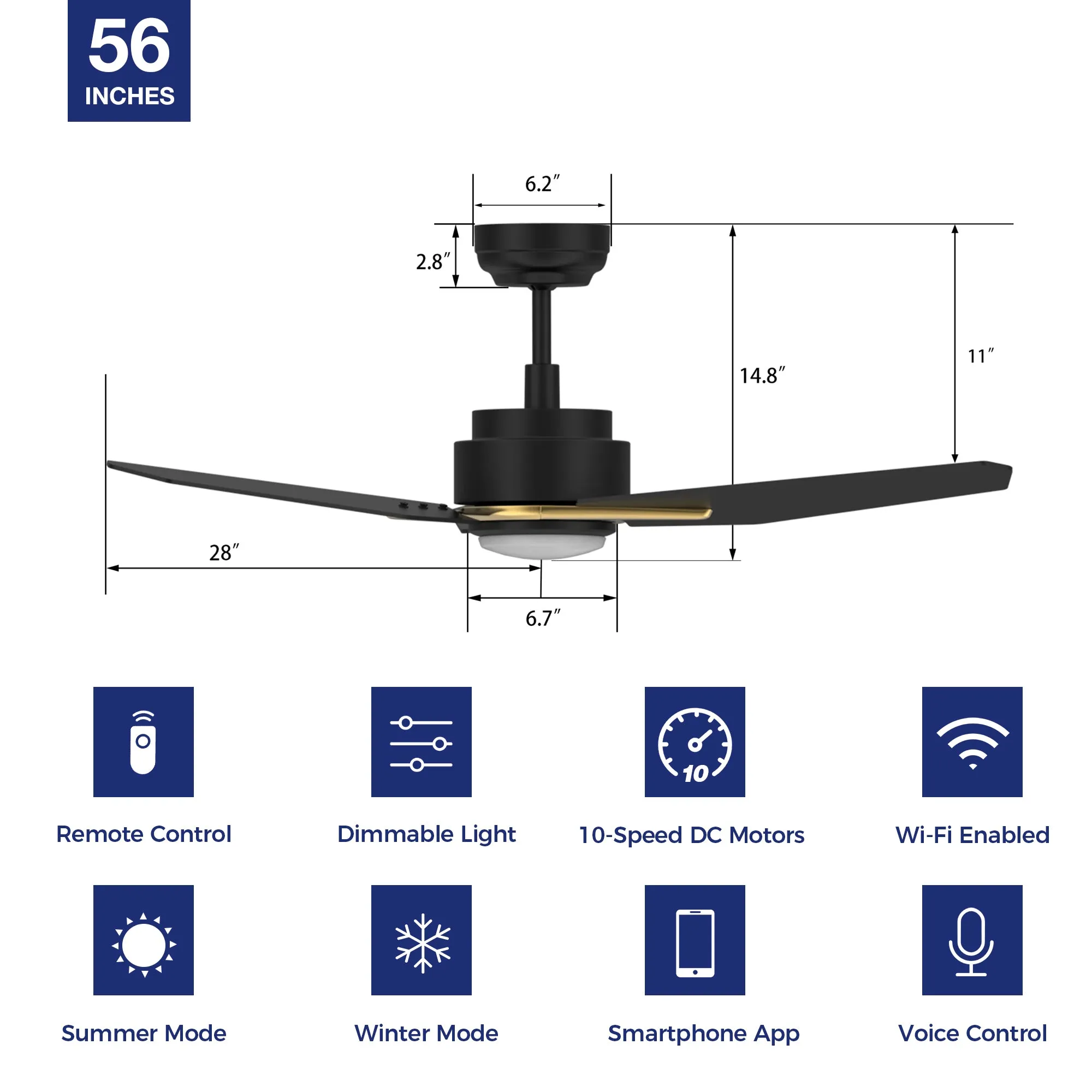 Tilbury Outdoor/Indoor Smart Ceiling Fan with LED Light Remote 56”