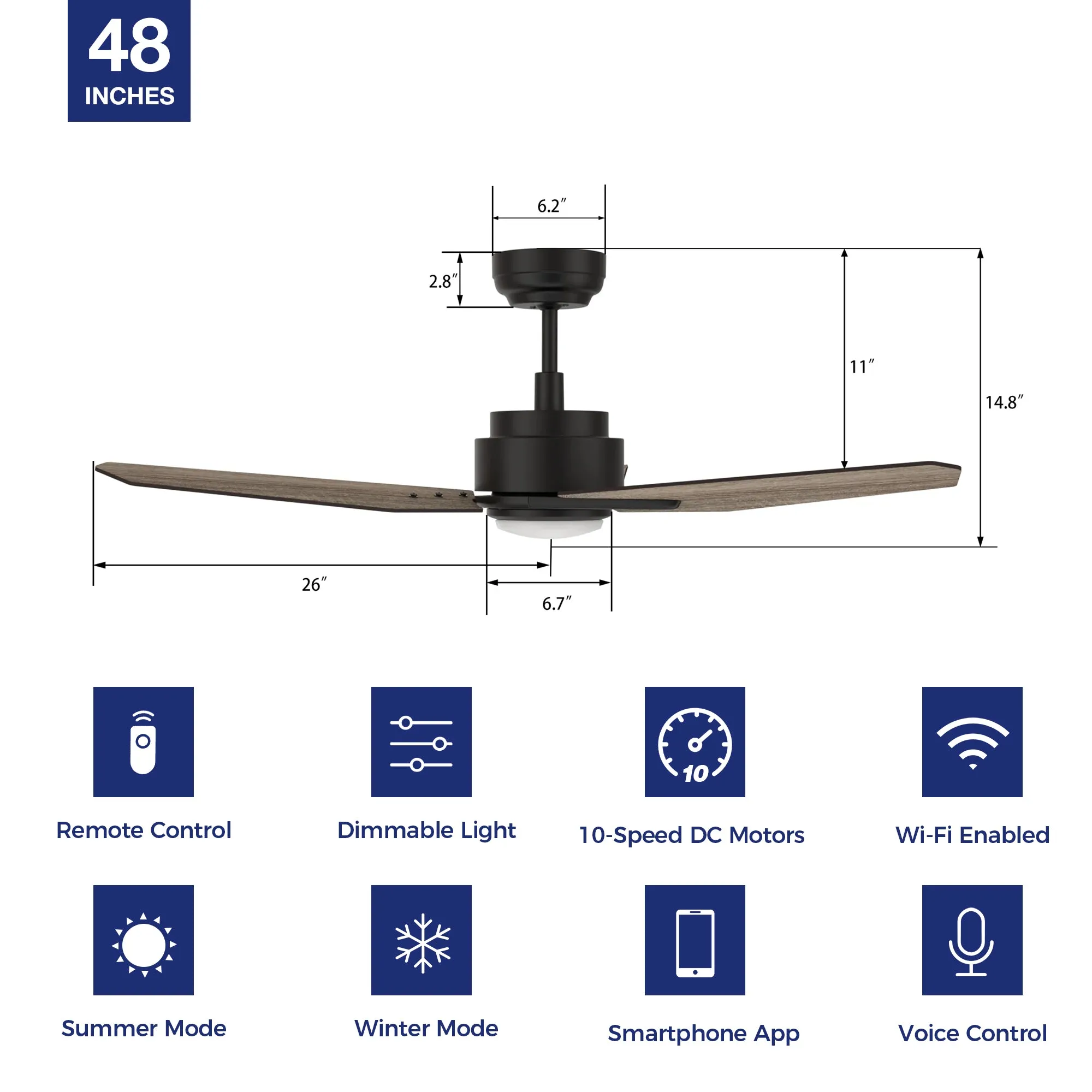 Tilbury Smart Outdoor Ceiling Fan with Dimmable LED Light Remote 48"