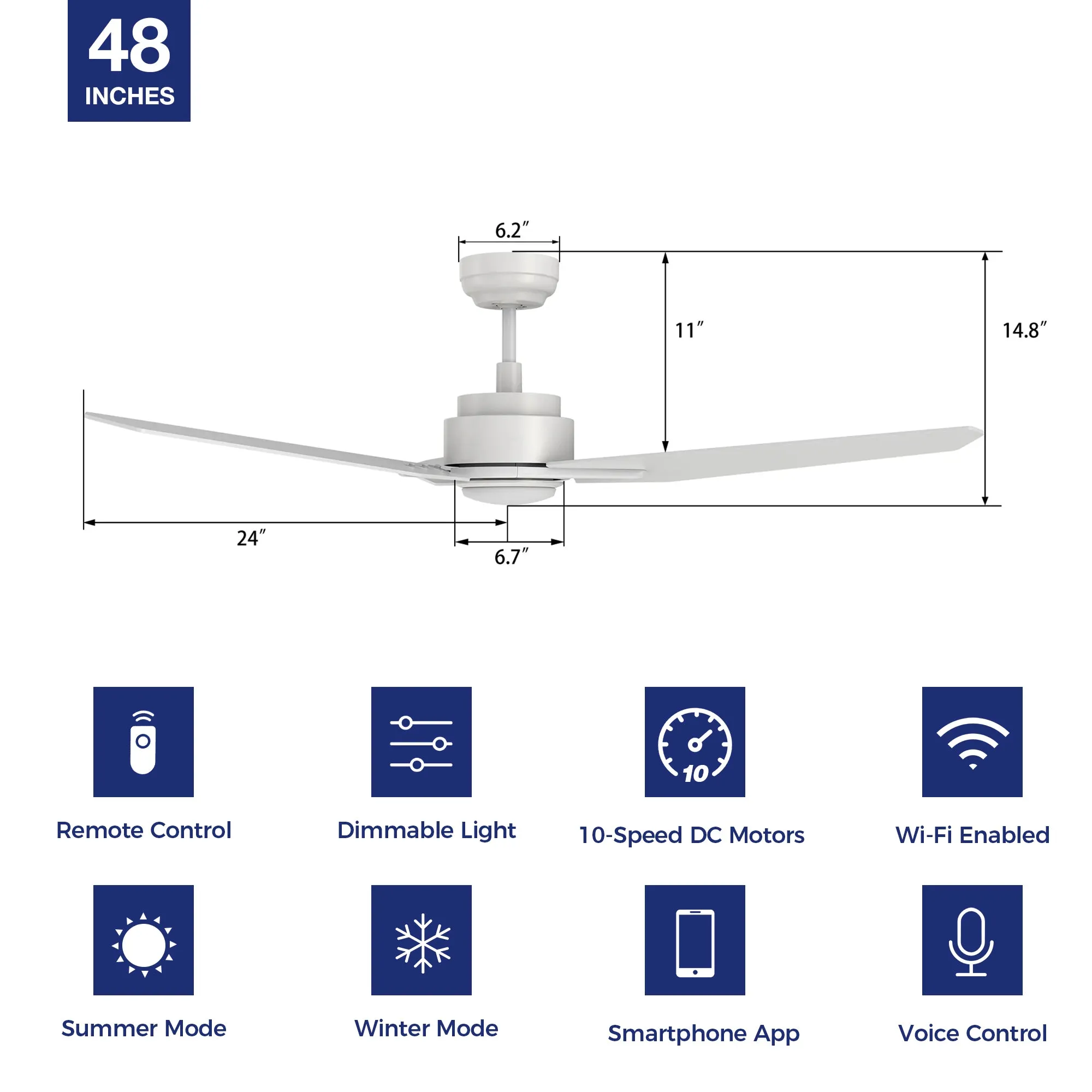 Tilbury Smart Outdoor Ceiling Fan with Dimmable LED Light Remote 48"