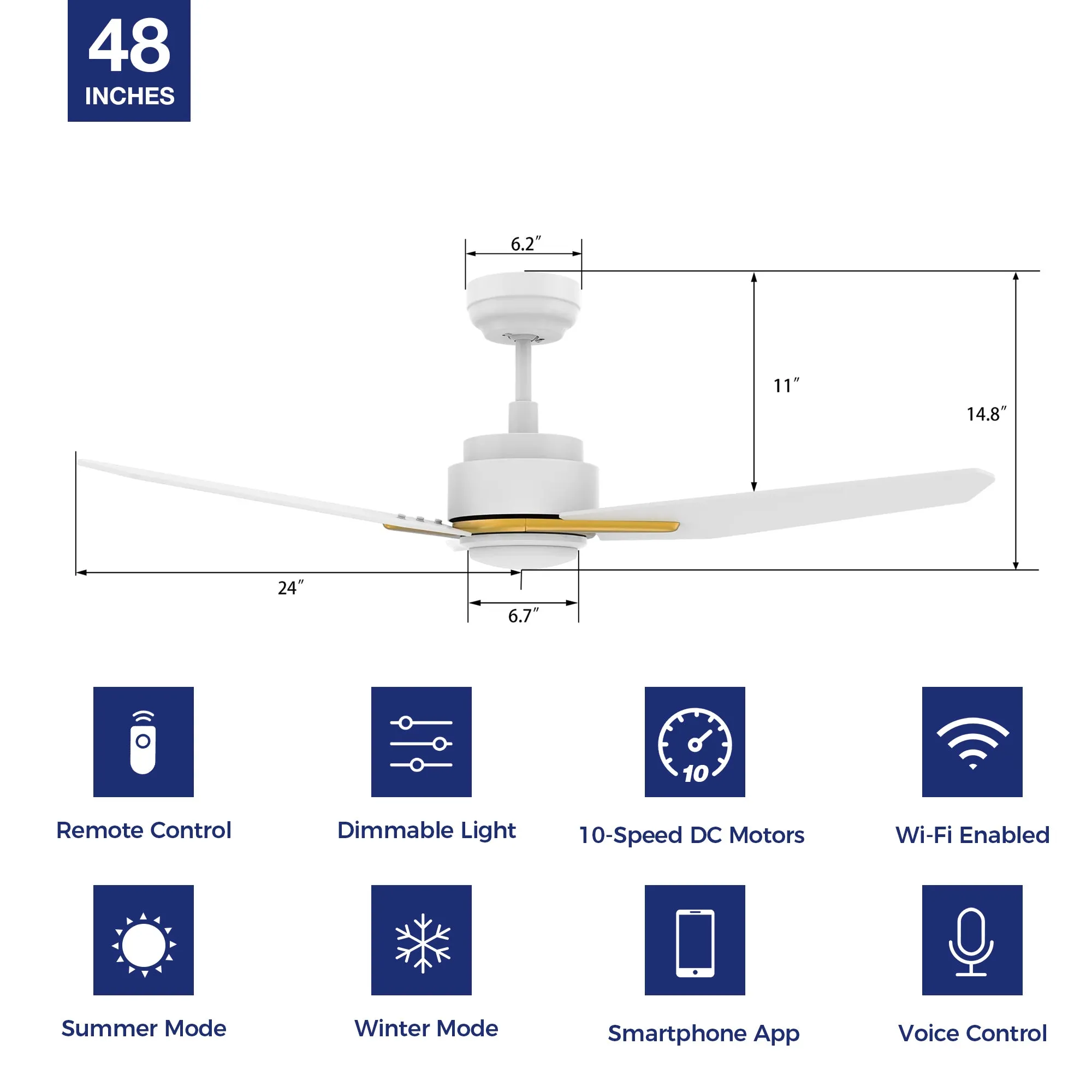 Tilbury Smart Outdoor Ceiling Fan with Dimmable LED Light Remote 48"