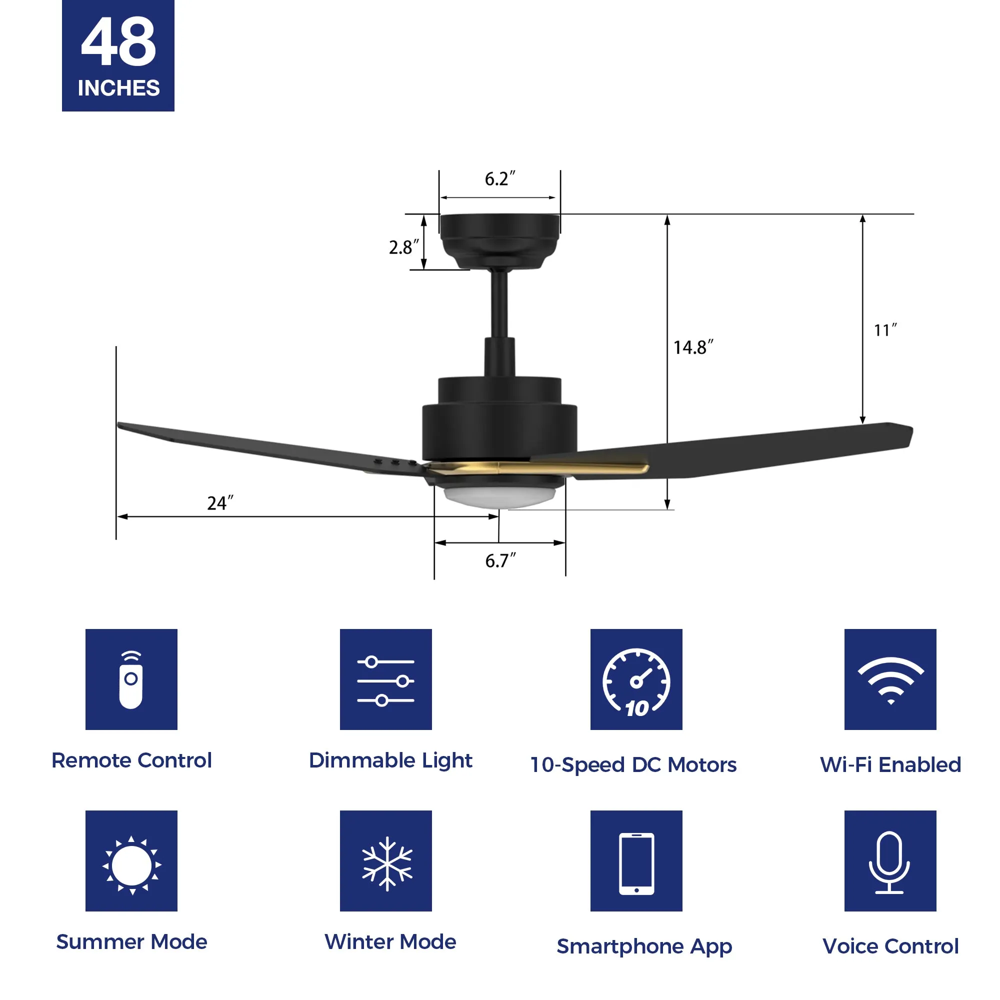 Tilbury Smart Outdoor Ceiling Fan with Dimmable LED Light Remote 48"