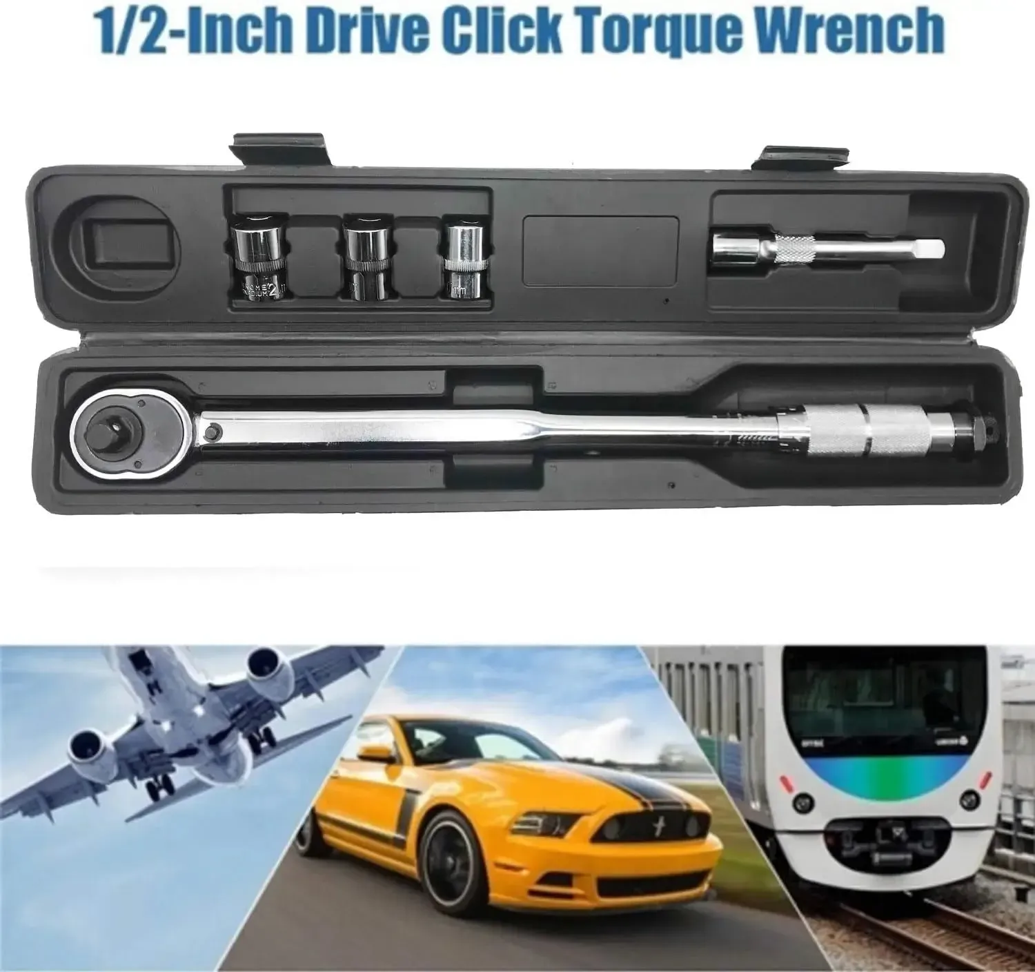 Torque Wrench Set 1/2inch Drive (28-210Nm) for Wheel Nuts, Bolts   17/19/21mm Sockets & Case