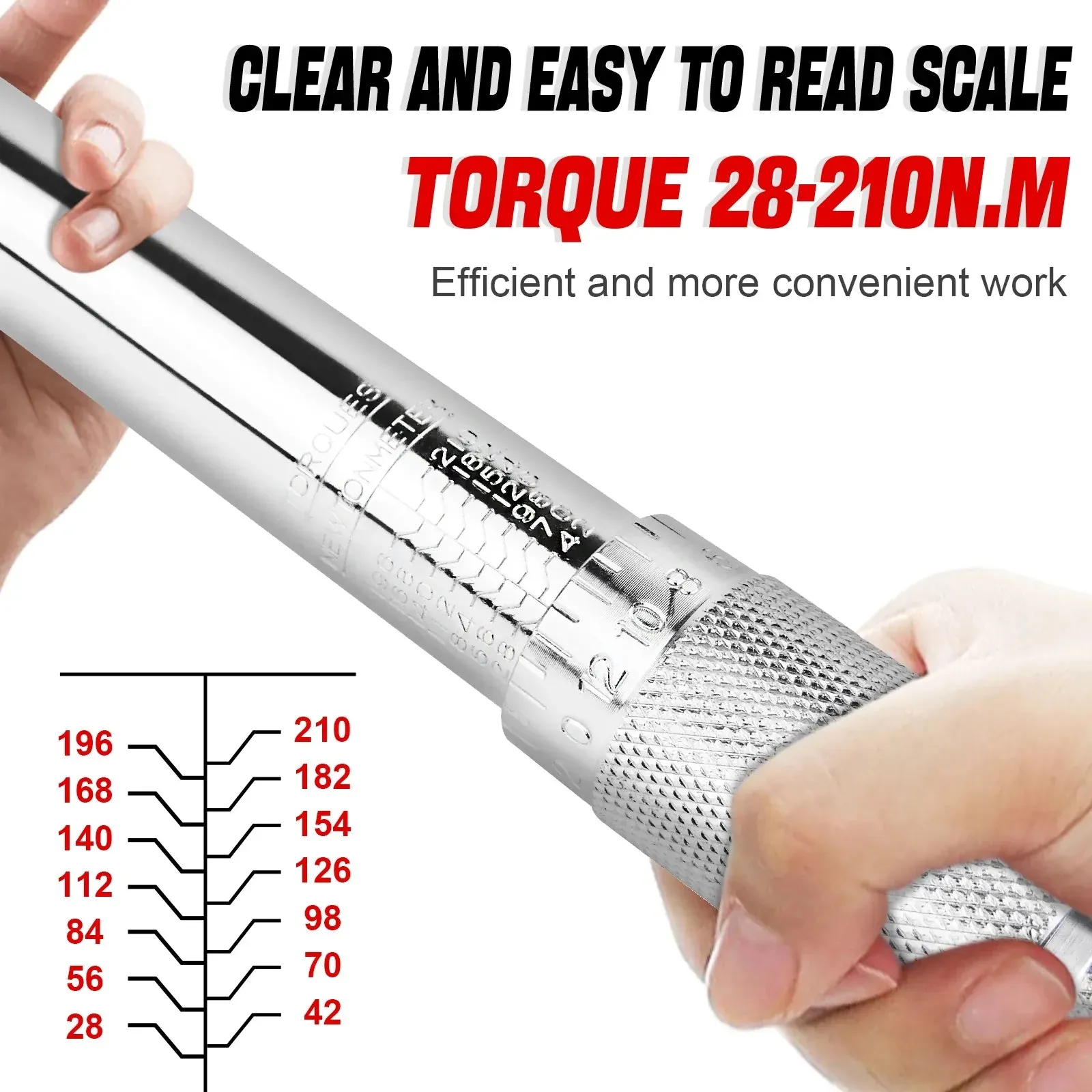 Torque Wrench Set 1/2inch Drive (28-210Nm) for Wheel Nuts, Bolts   17/19/21mm Sockets & Case