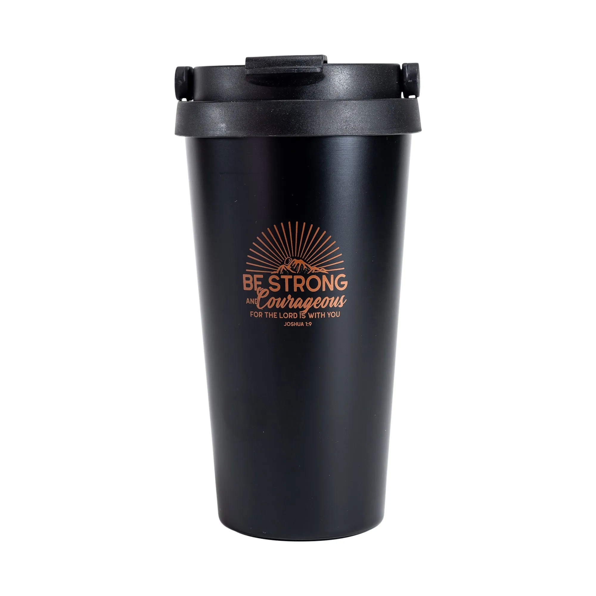 Travel Mug-Be Strong & Courageous-Copper Ink/Black Mug