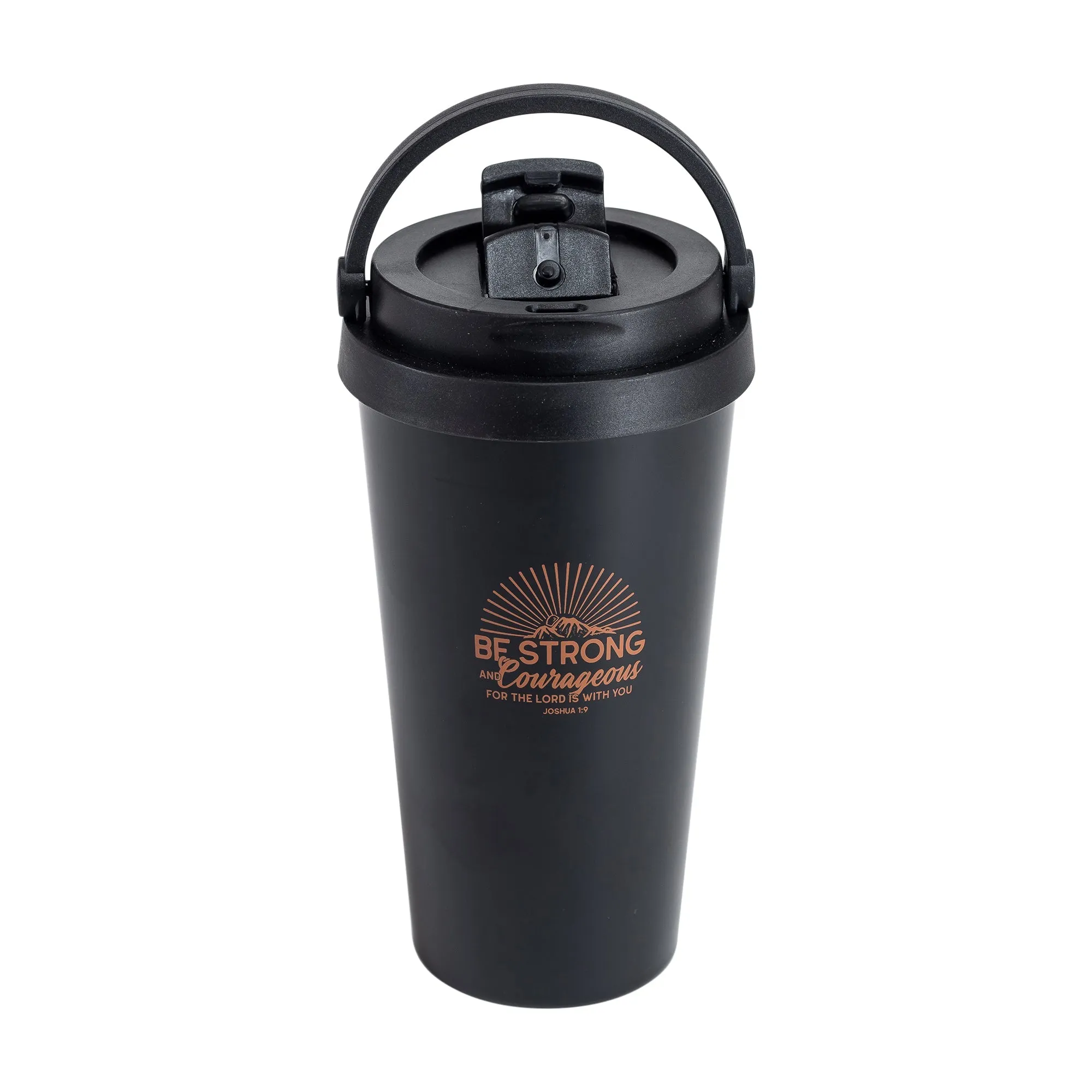 Travel Mug-Be Strong & Courageous-Copper Ink/Black Mug