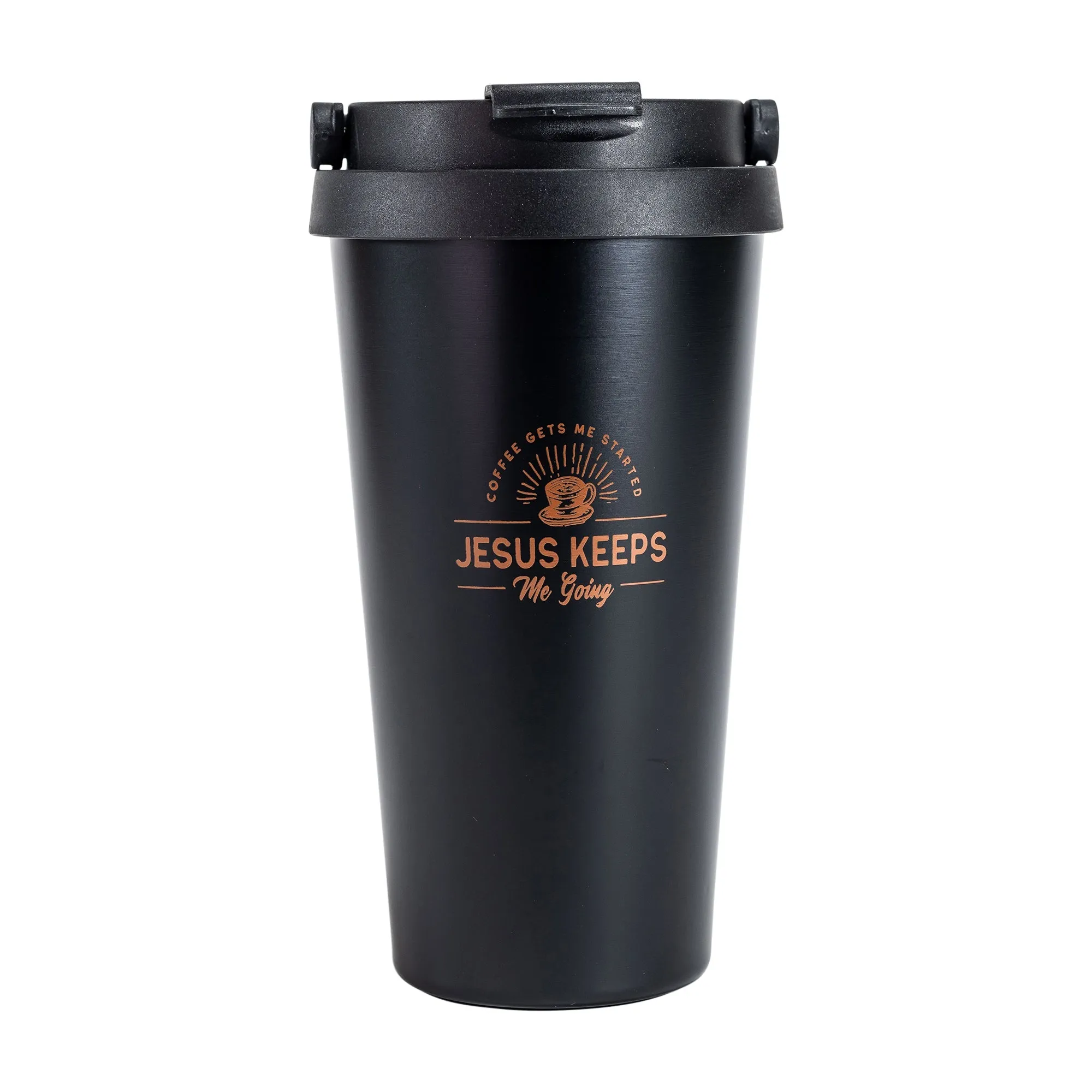 Travel Mug-Jesus Keeps Me Going-Copper Ink/Black Mug