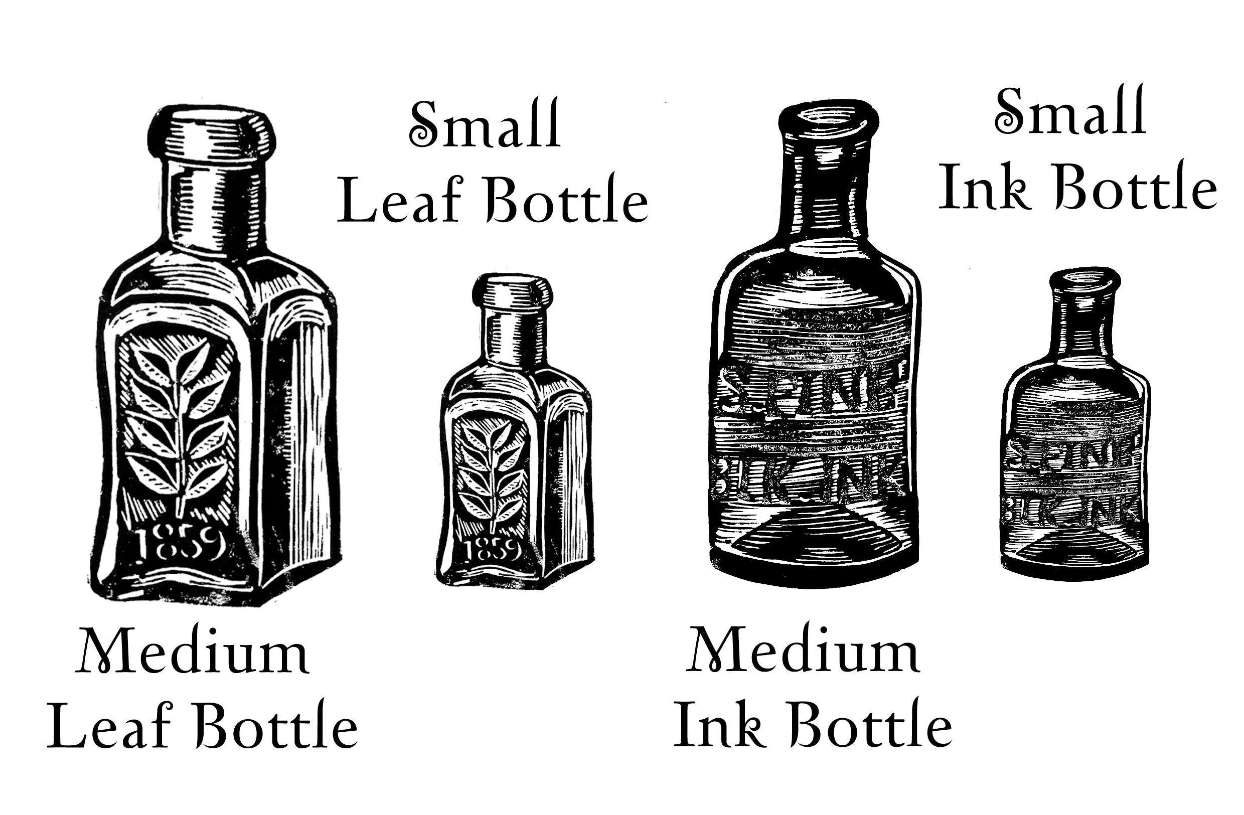 Vintage Style Glass Bottle Rubber Stamps