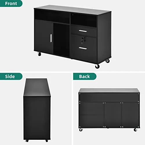 YITAHOME Wood Lateral File Cabinet, 2 Drawer Mobile Storage Cabinet, Fits A4, Letter Size Files, Printer Stand with Open Storage Shelves, Modern Filing Cabinet for Home Office, Black